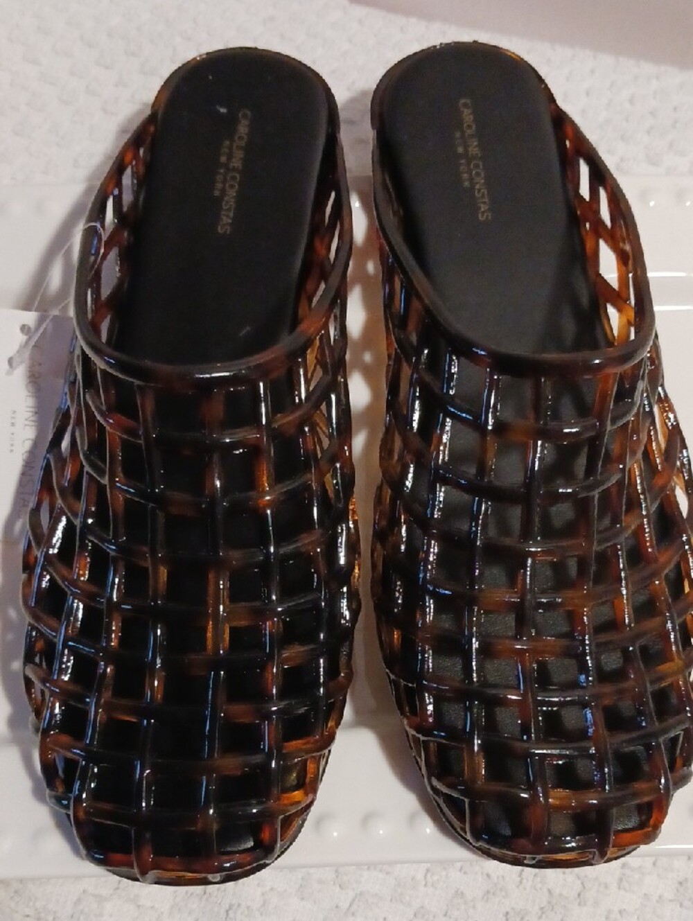 Gorgeous! Caroline Constas ⚜️Brown Tortoiseshell Weave Jelly Slide Mules  10 - Picture 8 of 9